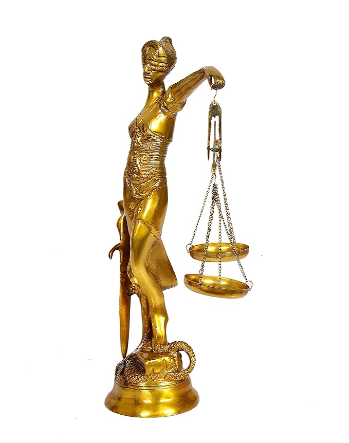 Brass Justice Lady Blind Folded Idol Nyay Murti Figurine Sculpture Office Home Court Golden Height 9.8 Inches