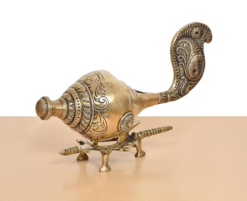 Brass Conch Shankh with Stand (Height: 13 inch)