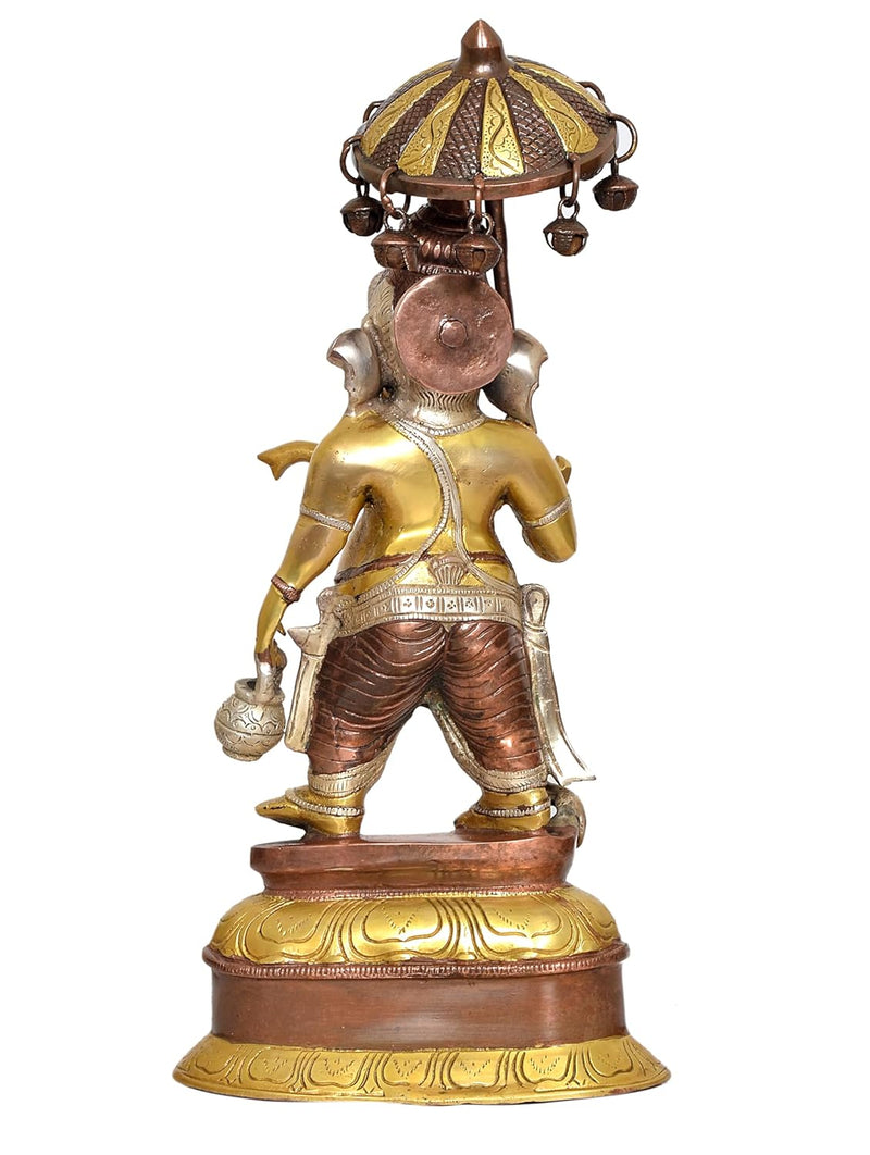 Brass Ganesha Holding Parasol in One Hand Statue Idol Sculpture Statue for Home Decor Pooja Mandir (Height:15 Inches)