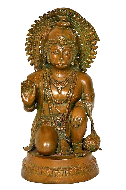 Brass Hanuman JI Sitting Statue Idol Sculpture Statue Home Decor (Height: 19 Inch)