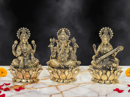Superfine Brass Lakshmi Ganesh Saraswati Idol (Height:6 Inch)