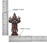 Copper Dhanvantari statue size: 4 in height, 2 in width on measuring diagram