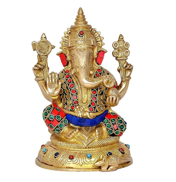 Brass Lord Ganesha Ganpati Idol Vinayak Religious Statue Murti Height 8 Inch Entryway Setting