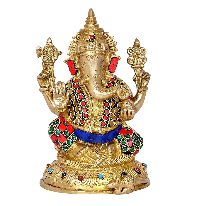 Brass Lord Ganesha Ganpati Idol Vinayak Religious Statue Murti Height 8 Inch