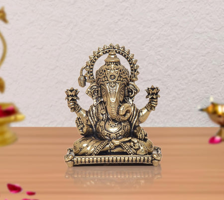 Superfine Brass Lord Sitting Ganpati Idol (Height: 2 Inch)