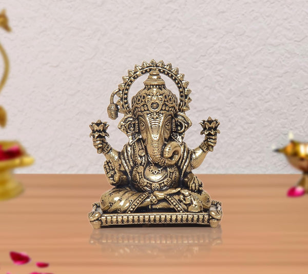 Bronze Lord Ganesha Sitting Ganpati Idol Vinayak Religious Statue for Home Decor Mandir Pooja Decorative Showpiece, Color Bronze (Height 2 Inch)