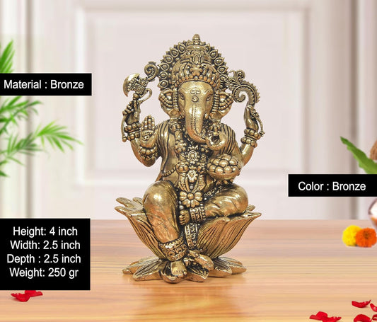 Bronze Lord Ganapati Bappa Religious Murti (Height 4 Inch)