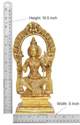 Brass Rajarajeshvari idol, height 10.5 in and width 5 in (ruler view)