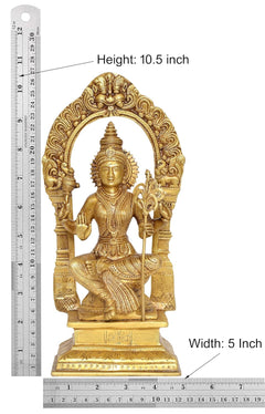 Brass Rajarajeshvari idol, height 10.5 in and width 5 in (ruler view)