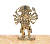 Bronze panchmukhi Hanuman figurine, rear view with three-head detail and multiple arms