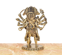 Bronze panchmukhi Hanuman figurine, rear view with three-head detail and multiple arms