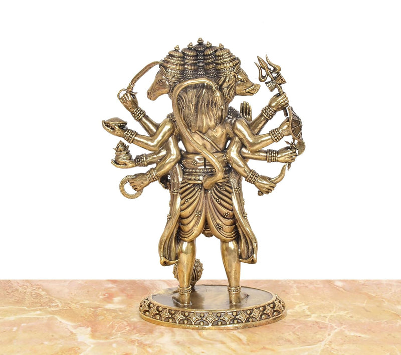Bronze Standing Panchmukhi Hanuman Figurine Ten Armed (Height :10 Inches)