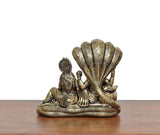 Brass Lakshmi with Lord Vishnu idol on Sheshnag, side view, 3-inch