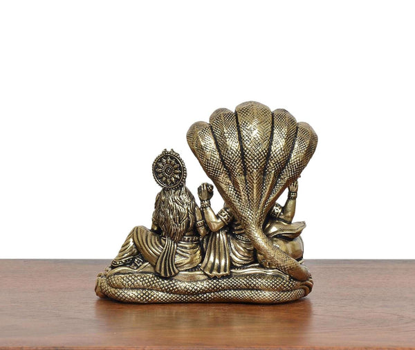 Superfine Brass Maa Lakshmi with Lord Vishnu On Sheshnag Idol (Height 3 Inch) Entryway Setting