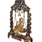 Brass Ganesha on a Swing with Three Bell Holding Brass Chain Kirtimukha Height 26 Inches