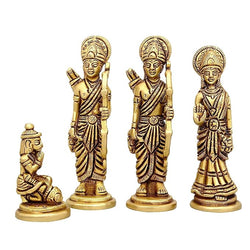 Rama Family Idol Ram Darbar Ram, Sita, Laxman, Hanuman Golden Statue Brass (Height: 4.5 Inches)