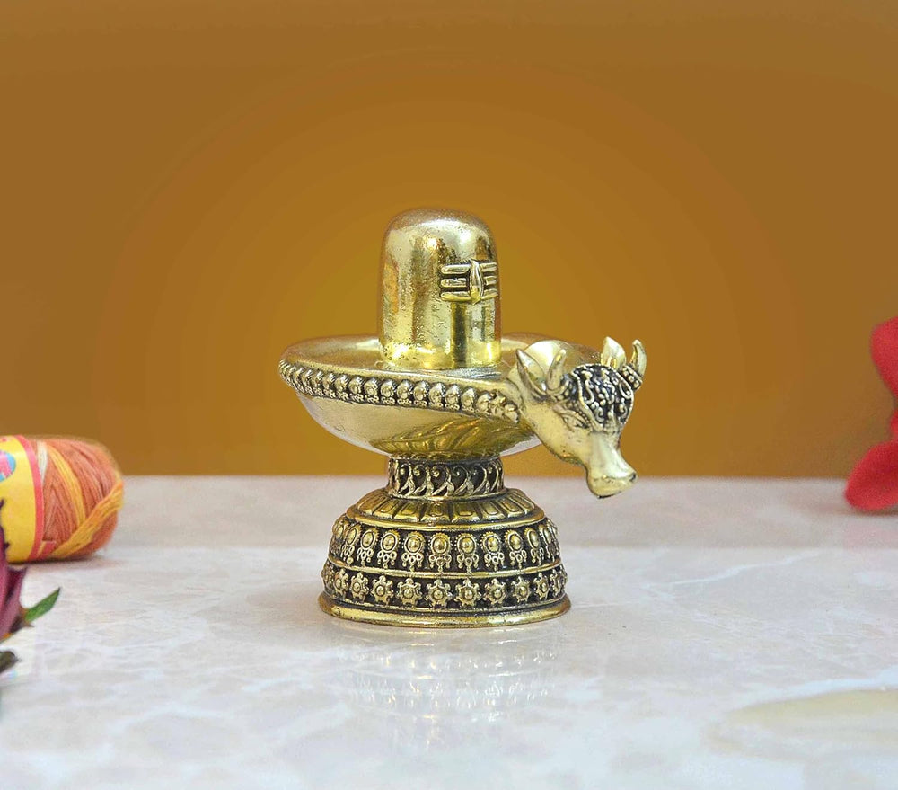 Superfine Brass Shivling with Nandi For Pooja Room (Height: 3 inch)