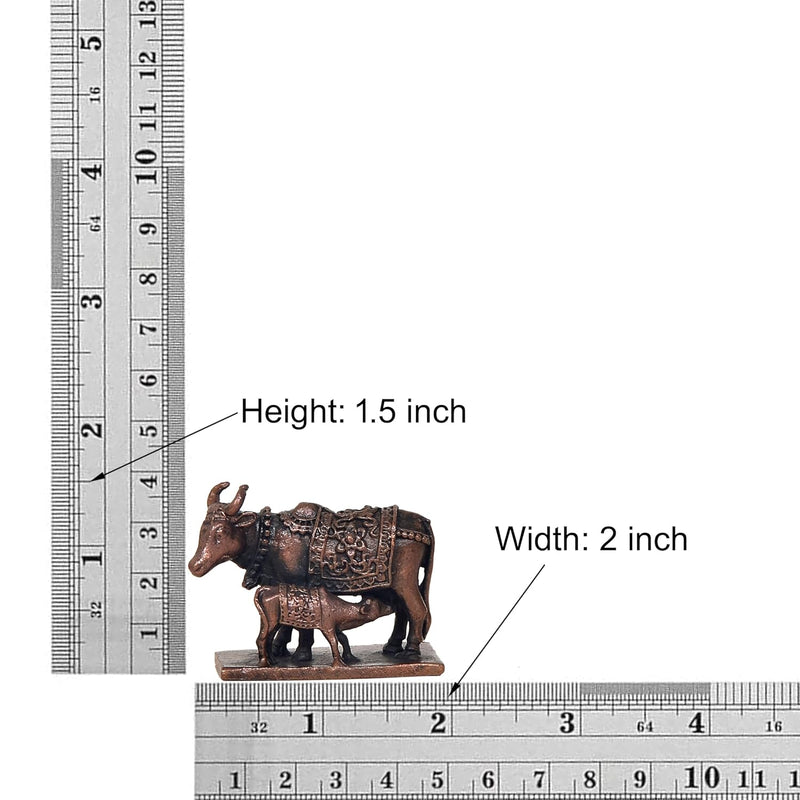 Copper Cow with Calf Statue (Height 1.5 Inch)