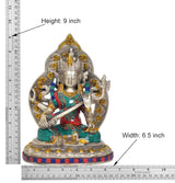 Tara Devi Messingstatue, 9 Zoll Höhe, 6,5 Zoll Breite, sitzende Figur mit Gewand