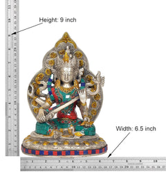 Tara Devi Messingstatue, 9 Zoll Höhe, 6,5 Zoll Breite, sitzende Figur mit Gewand