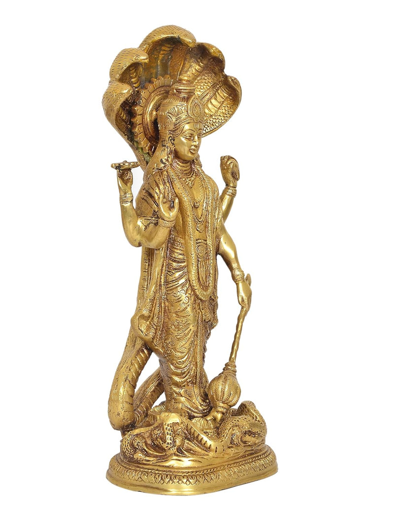 Brass Vishnu Standing Idol with Sheshanaag Vishnu Statue,for Home Decor and Pooja Mandir Temple (Height 17 Inch)