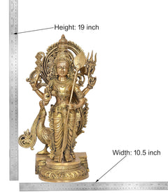 Brass Kartikeya Murugan murti dimensions: height 19 in, width 10.5 in
