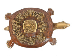 Brass Ashtalakshmi Shree Yantra on Tortoise (Kachua) Figurine | Traditional Vastu Home Decor Accent (Height: 7 Inches)