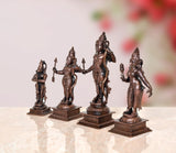 Copper-finish Ram Darbar figurines on square bases, side view set of four
