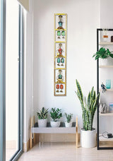 Long iron musician doll wall hanging, tall gold frame with four colorful figures