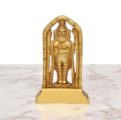 Brass Tirupati Balaji idol, rear view with crown and carved back ornaments