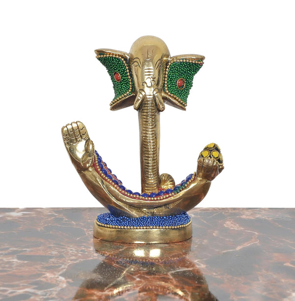 Brass Modern Ganesha Idol Ganesh Statue for Home Decor Office Entrance Temple Diwali Gift (Height : 5 inch) (Multicolor 2)