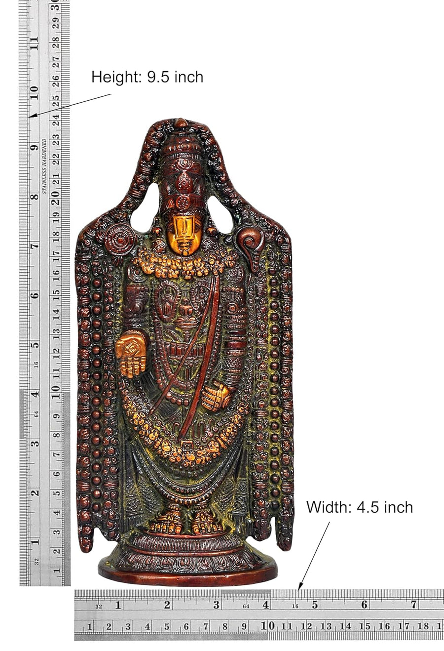 Brass Lord Tirupati Bala Ji Idol Statue Home Temple Office Figurine Showpiece Multicolour (Height 9.5 Inch) Craft Detail