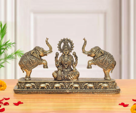 Superfine Brass Gaj Lakshmi Goddess Sitting Statue (Height: 4 Inch)