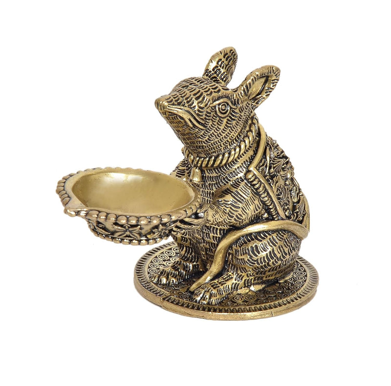 Bronze Cute Mouse Diya Oil Lamp (Height: 3 inch)