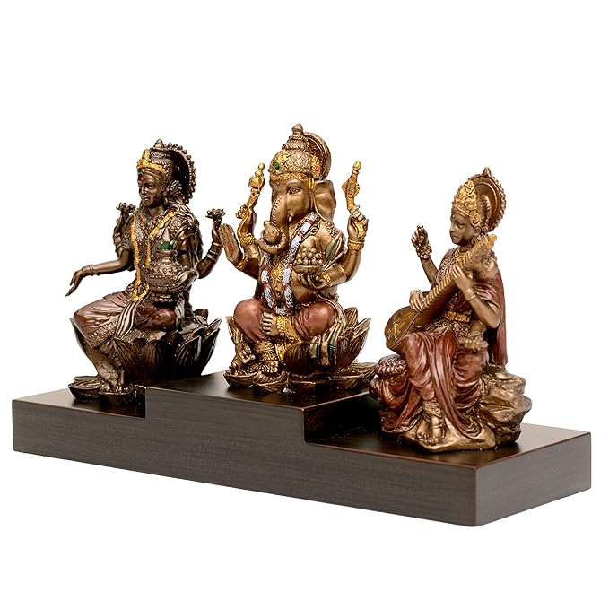 Resin Ganesha Lakshmi Saraswati Showpiece (Height: 4 inches)
