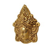Brass Maa Durga face idol wall hanging, side profile with filigree crown, gold tone