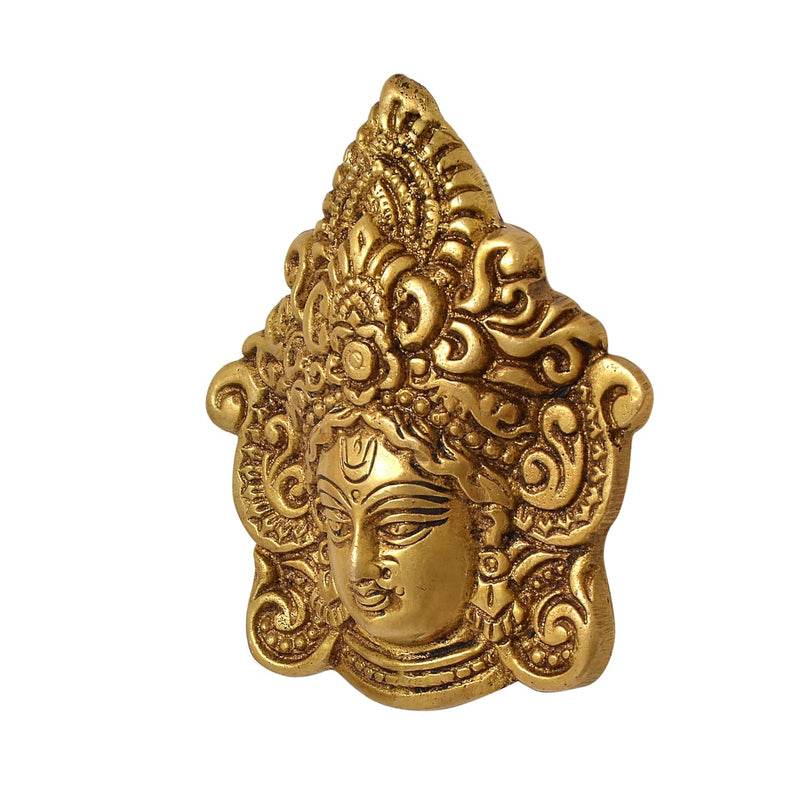 Brass Maa Durga Face Idol Wall Hanging Good Luck for Temple Home and Office Dust Brown Height 4 Inches