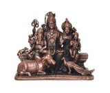 Copper Shiv Parivar murti for mandir, front view of seated family figures, 2.5 inch