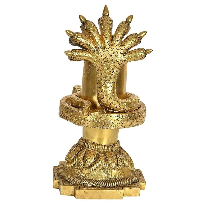 Shiva Linga with Shiva Snakes Crowning It - Brass Sculpture