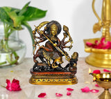 AONA Brass Mahishasura Mardini statue with trident, temple decor, 14-inch height