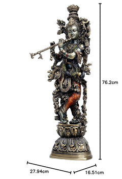 Krishna brass idol statue with height 76.2 cm size diagram, detailed pose