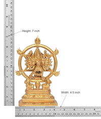Brass Yoga Narasimha Vishnu statue, 7 inch height and 4.5 inch width