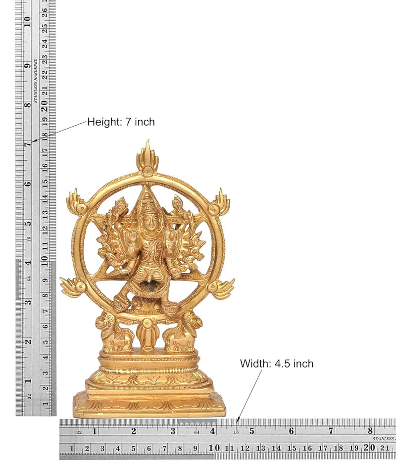 Brass Sudarshana Vishnu Statue with Yoga Narasimha on Reverse for Home Decor Office Mandir Pooja Showpiece (Height 7 Inch)