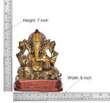 Brass Ganesha idol with measurements: 7 inch height, 6 inch width on base