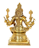 Golden eight-armed Varahi goddess idol figurine, front view with circular shield