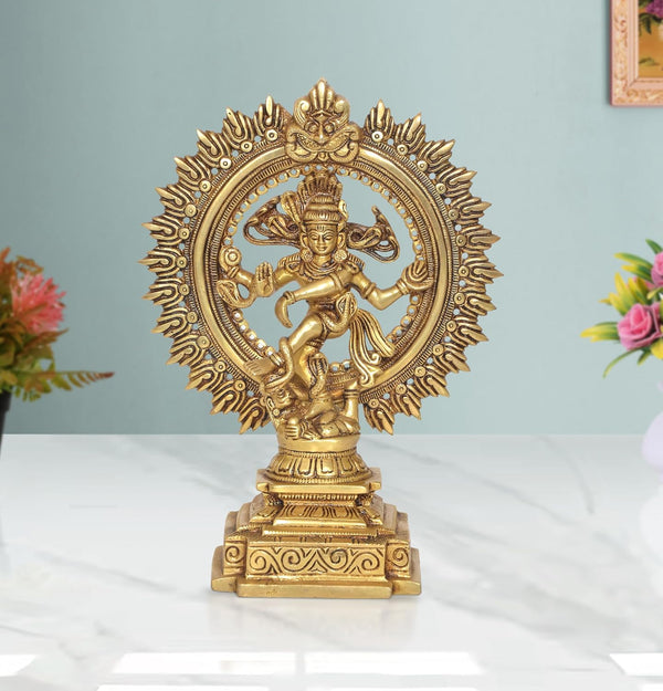 Brass Natraj Lord Shiva Dancing Natraj Brass Idol Statues for Home Decor and Ofice Multicolor (Height: 10 inch)