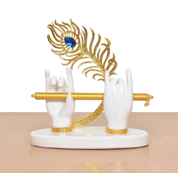 Resin White Krishna Ji Hands with Flute Pooja Room(Height: 7 Inch) Entryway Setting