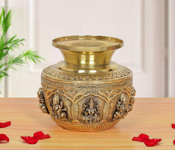 Superfine Brass Ashtalakshmi Kalash Lota Decorative karwa chauth (Height: 5 Inches)