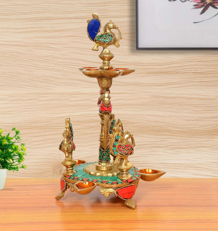 Brass Peacock Oil Lamp Diya Stand |(Height: 12 Inch)