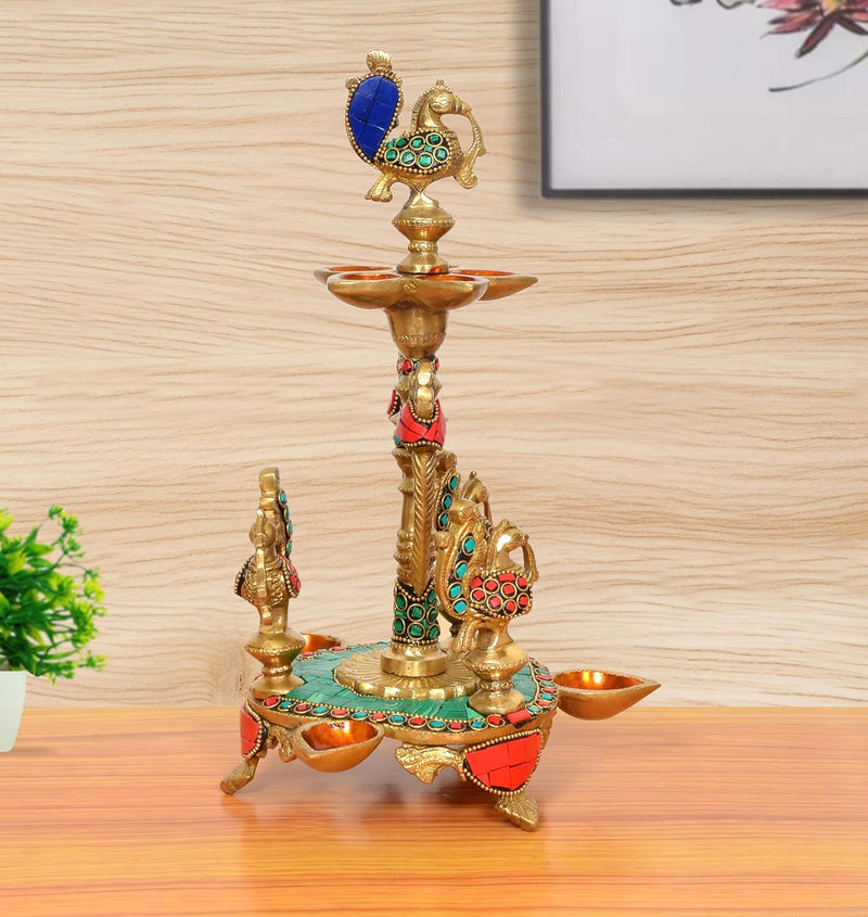AONA Brass Peacock Oil Lamp Diya Stand